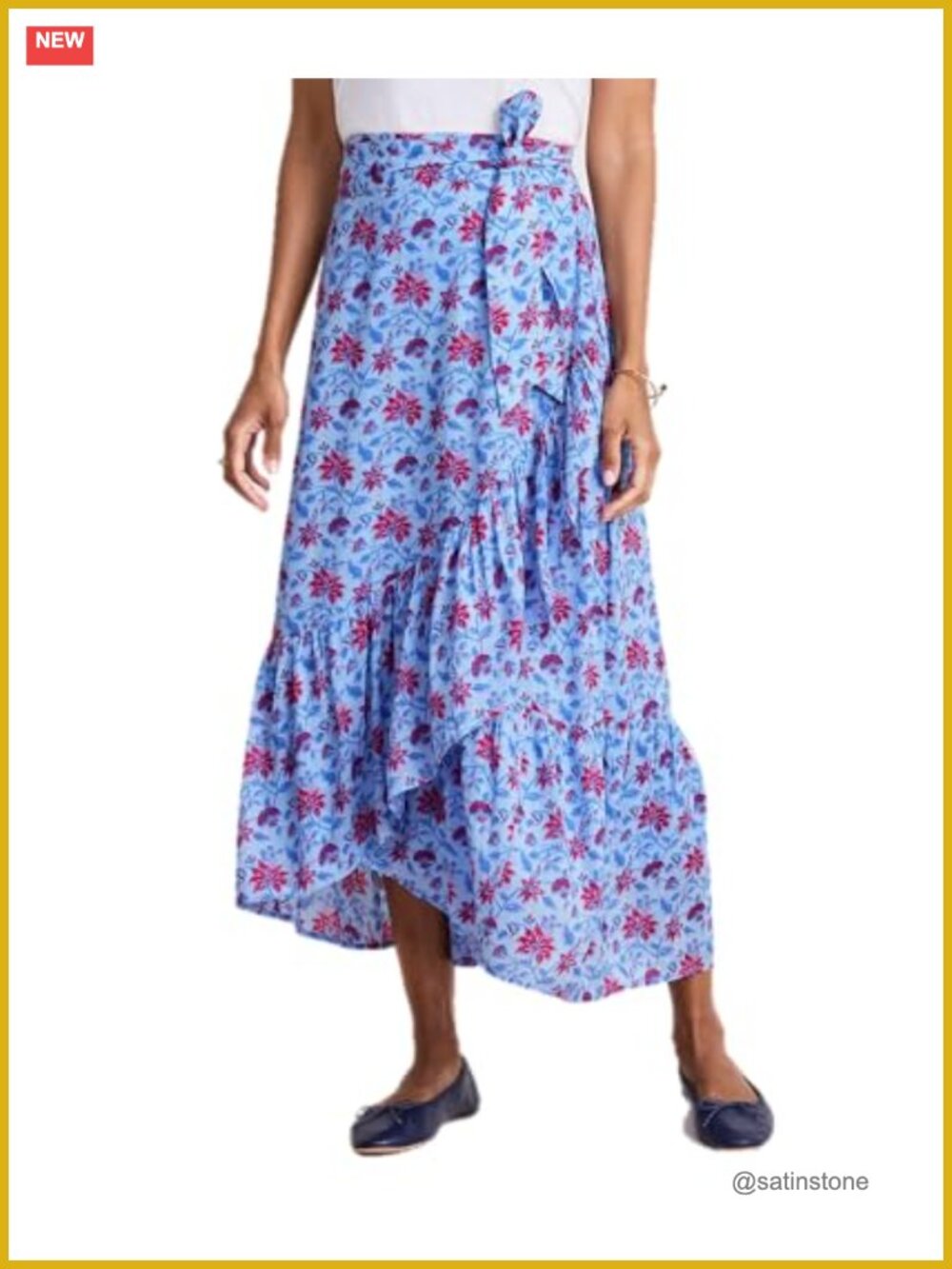 Faux Wrap Skirt with Scalloped Trim High-Low Hem